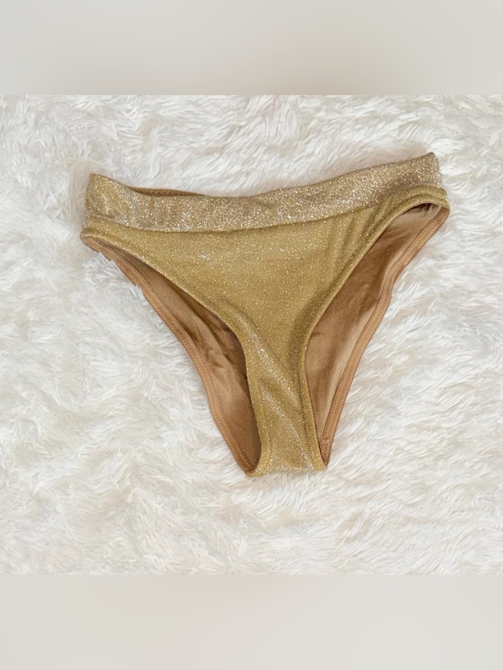 Triangl Gold Metallic Sparkle Cheeky Bikini Bottoms - Size Medium